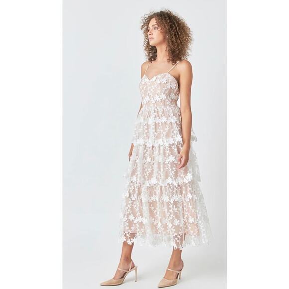 Anthropologie Endless Rose Woman  White CROCHET LAYERED MIDI DRESS, Size… - Picture 3 of 13